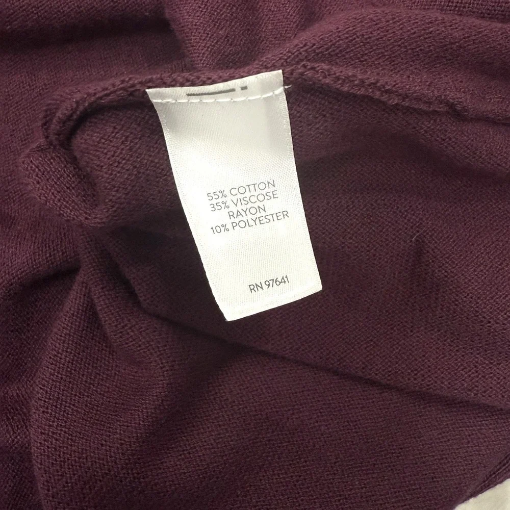J Jill PURE JILL Sweater Tunic Sz XS Burgundy V-Neck Oversized‎ Top 3/4 Sleeves
